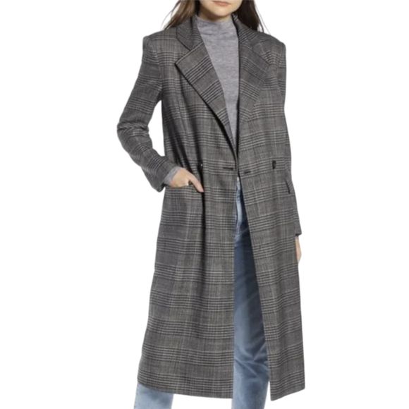 Something Navy Jackets & Blazers - SOMETHING NAVY BLACK AND WHITE PLAID LONG LINE TOPPER COAT NORDSTROM~SZ XS